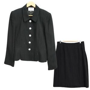 Kasper ASL black Pin Stripes skirt suit 2 Piece Set Size 12 Office Siren Chic